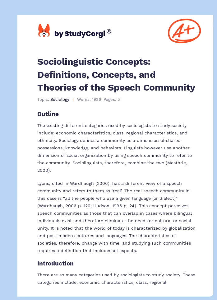 Sociolinguistic Concepts: Definitions, Concepts, and Theories of the Speech Community. Page 1