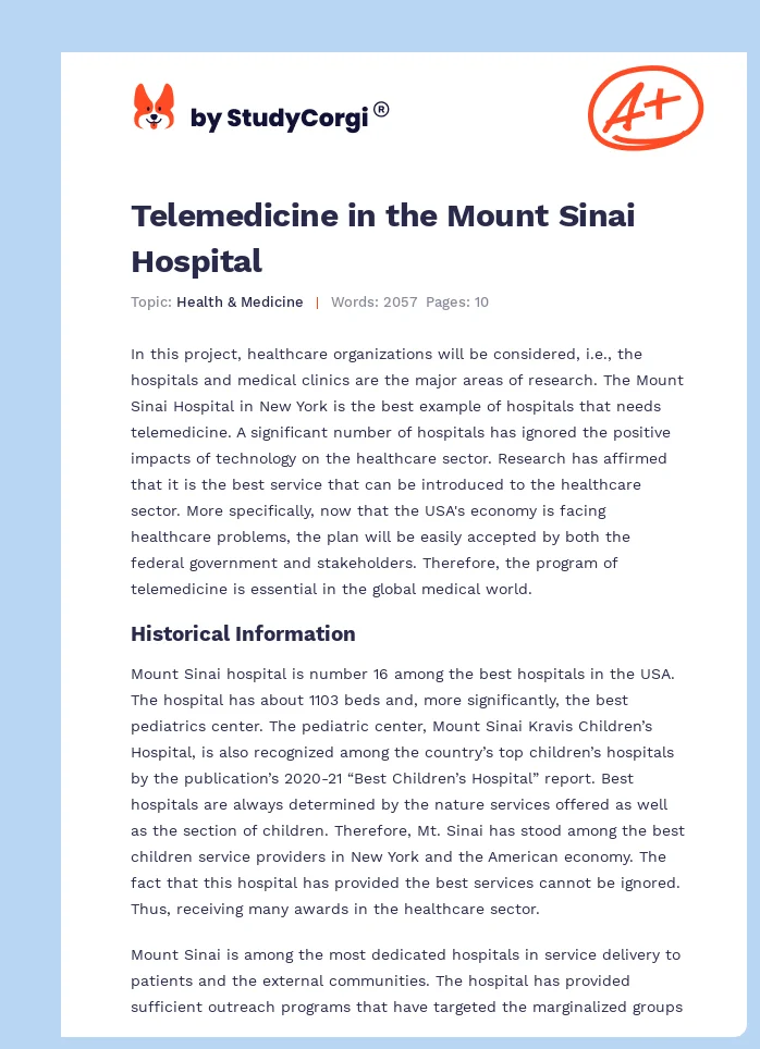 Telemedicine in the Mount Sinai Hospital. Page 1