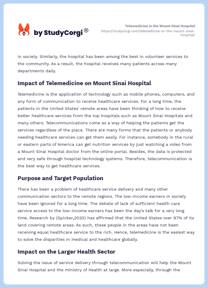 Telemedicine in the Mount Sinai Hospital. Page 2