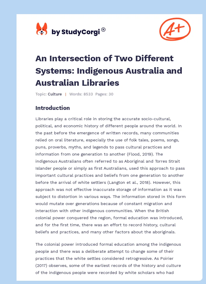 An Intersection of Two Different Systems: Indigenous Australia and Australian Libraries. Page 1