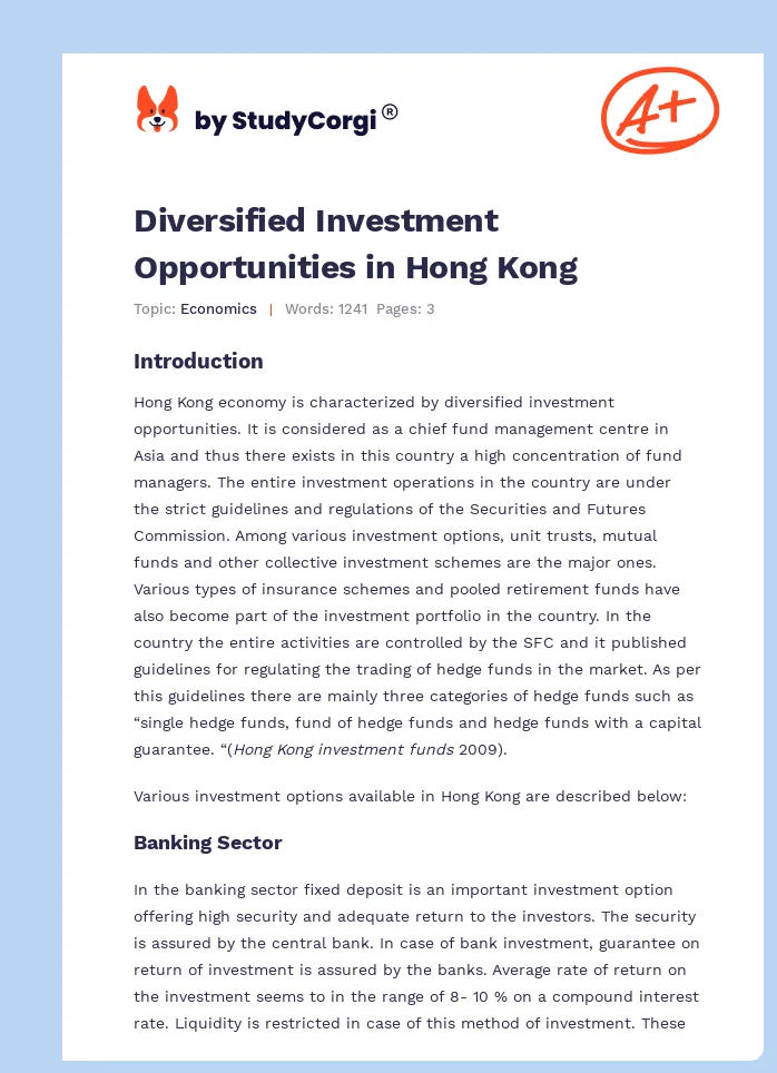 Diversified Investment Opportunities in Hong Kong. Page 1