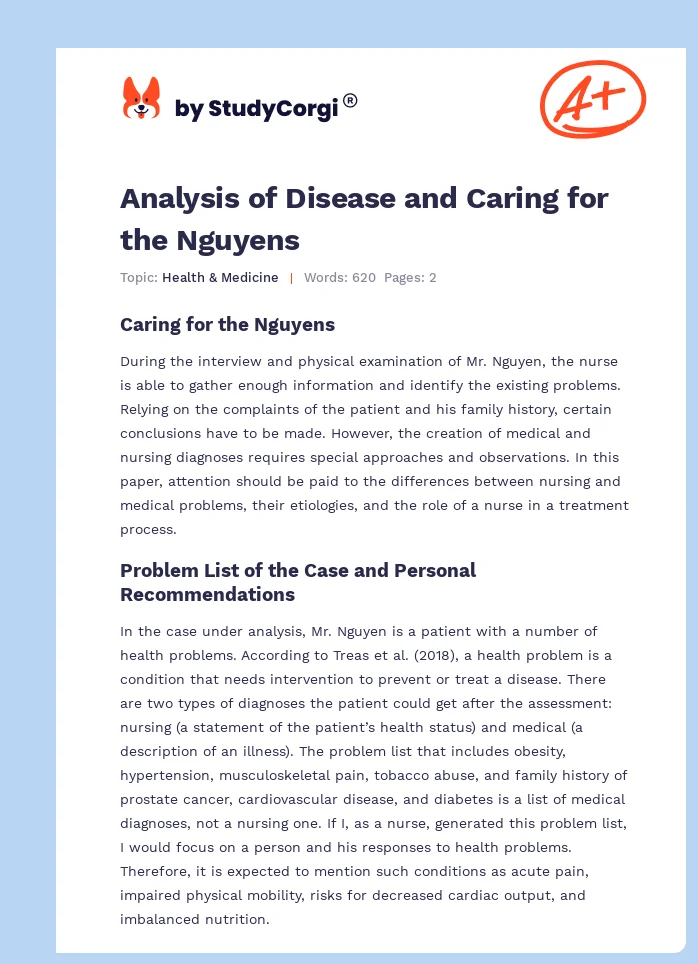 Analysis of Disease and Caring for the Nguyens. Page 1