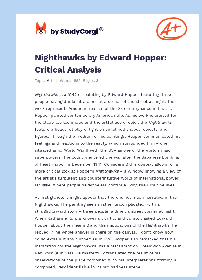 Nighthawks by Edward Hopper: Critical Analysis. Page 1