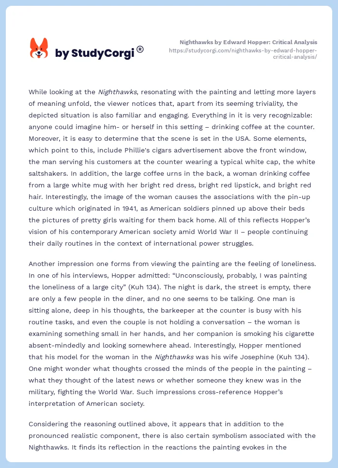 Nighthawks by Edward Hopper: Critical Analysis. Page 2