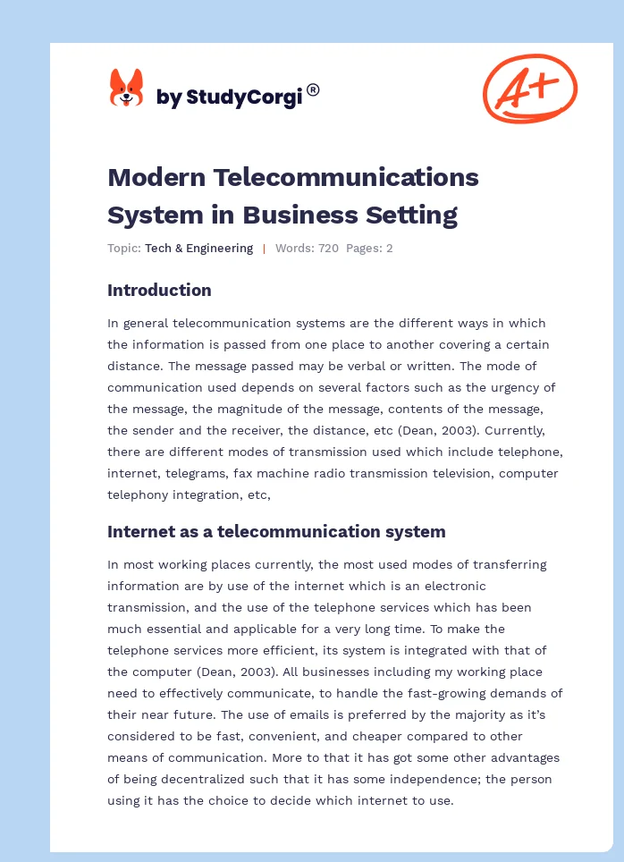 Modern Telecommunications System in Business Setting. Page 1