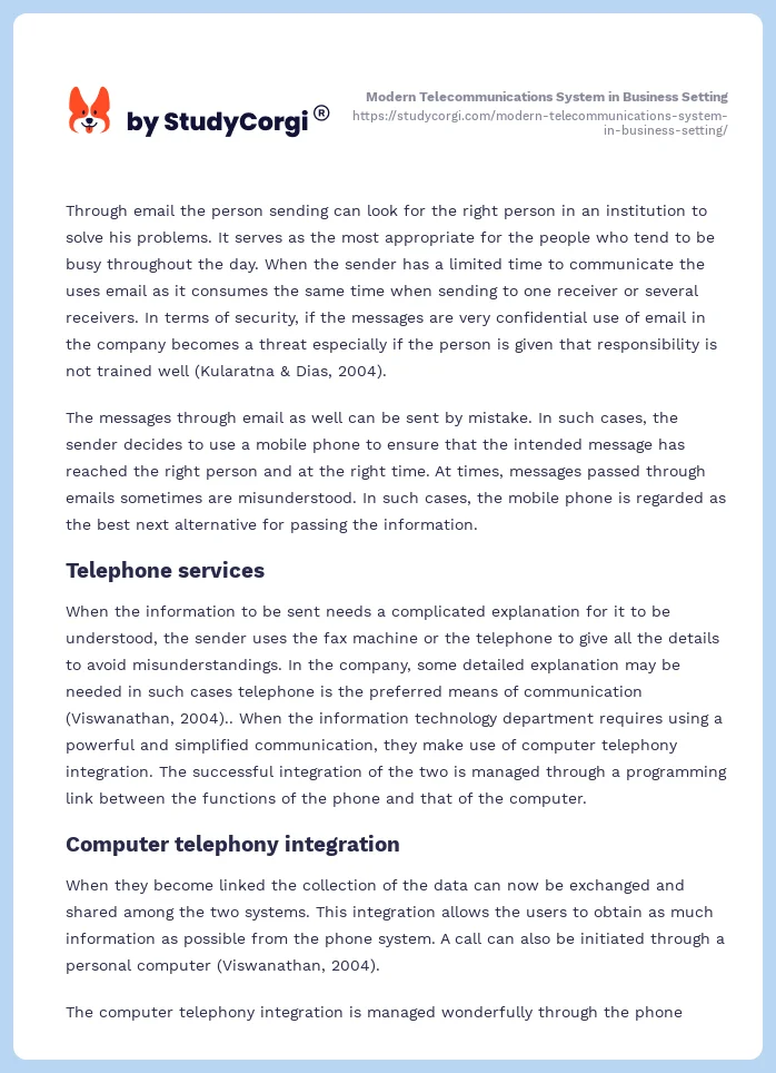 Modern Telecommunications System in Business Setting. Page 2