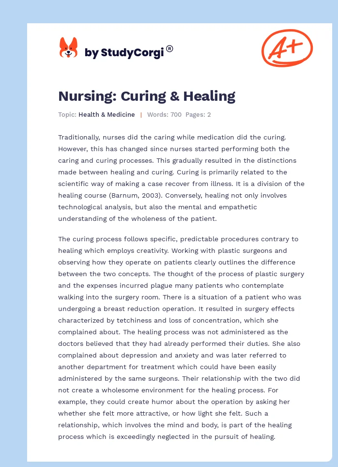 Nursing: Curing & Healing. Page 1