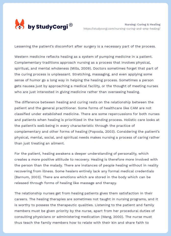 Nursing: Curing & Healing. Page 2