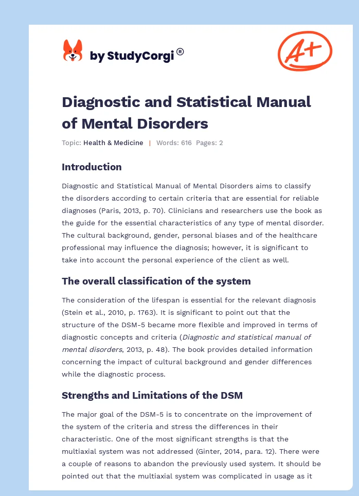 Diagnostic and Statistical Manual of Mental Disorders. Page 1