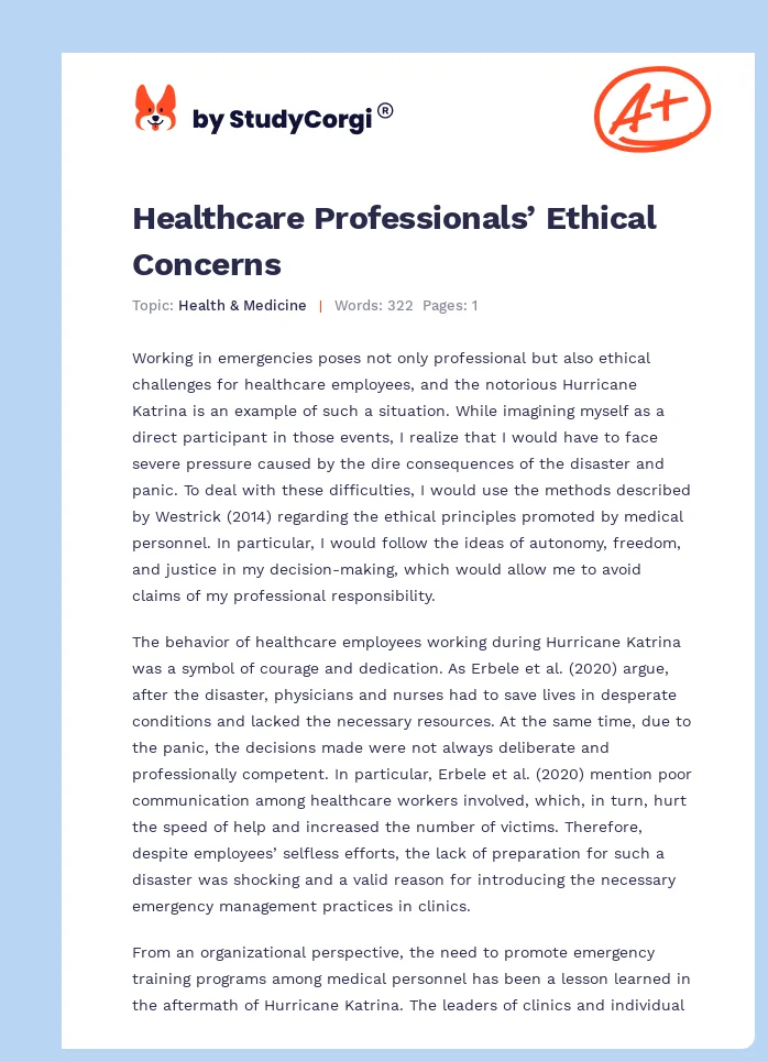 Healthcare Professionals’ Ethical Concerns. Page 1