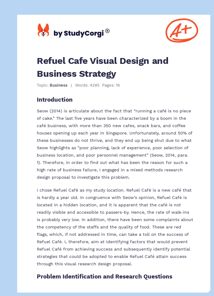 Refuel Cafe Visual Design and Business Strategy. Page 1