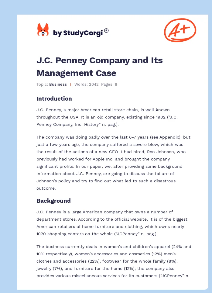 J.C. Penney Company and Its Management Case. Page 1