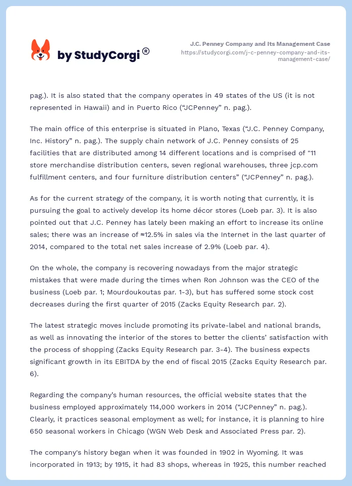 J.C. Penney Company and Its Management Case. Page 2
