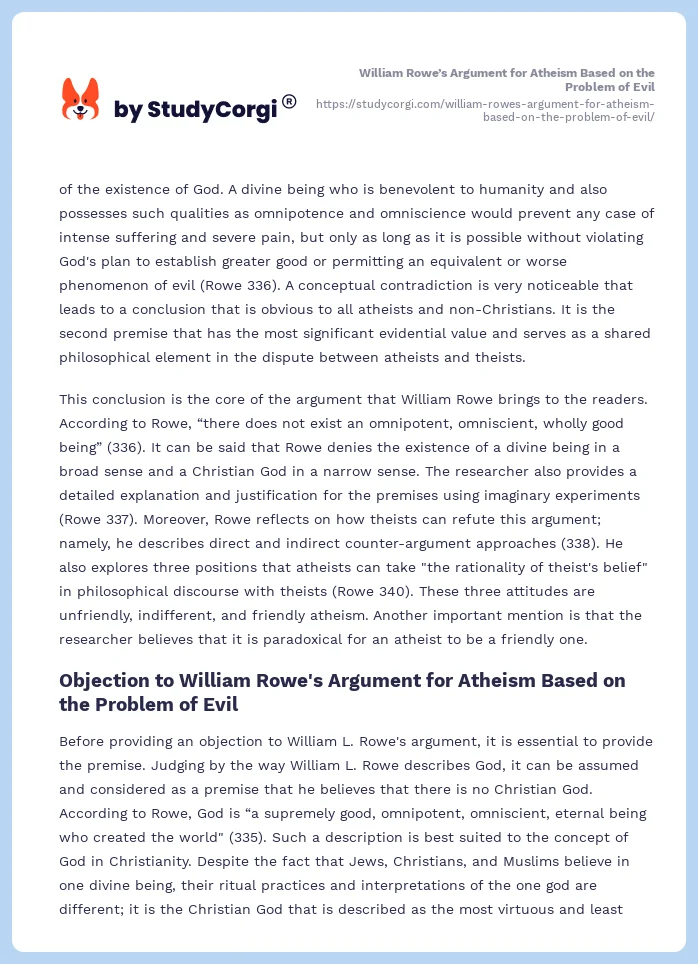 William Rowe’s Argument for Atheism Based on the Problem of Evil. Page 2