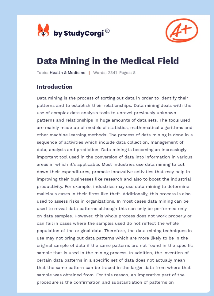 Data Mining in the Medical Field. Page 1