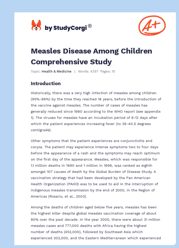 Measles Disease Among Children Comprehensive Study. Page 1