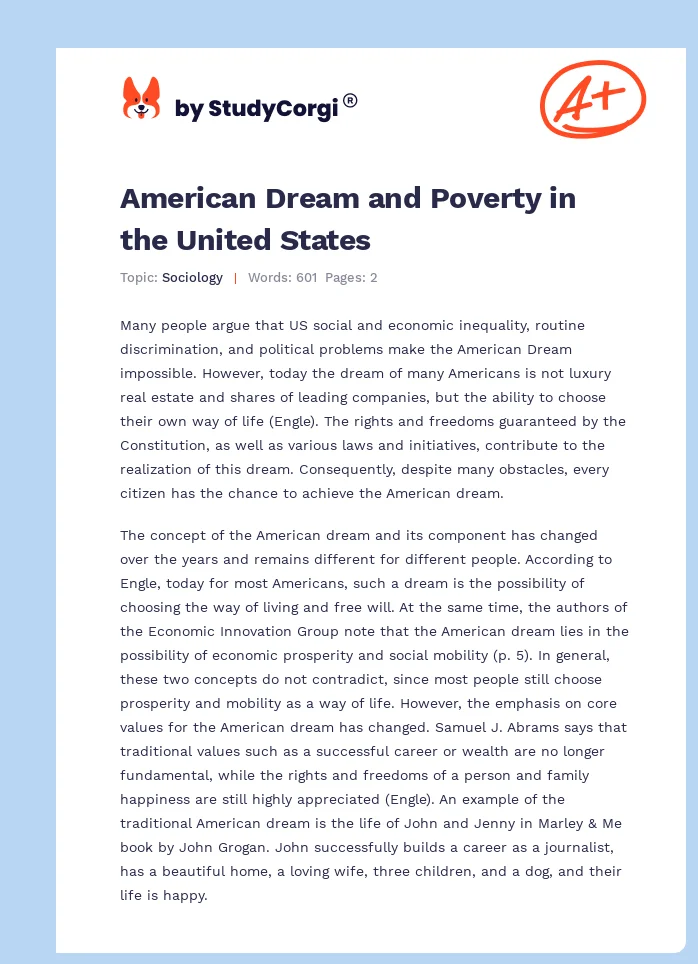 American Dream and Poverty in the United States. Page 1