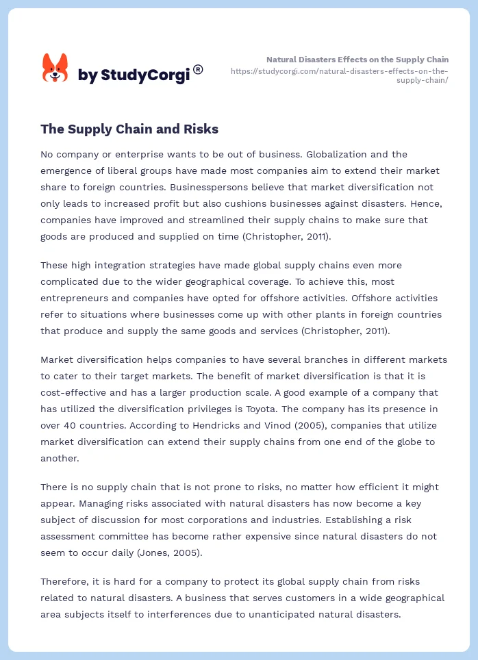 Natural Disasters Effects on the Supply Chain. Page 2