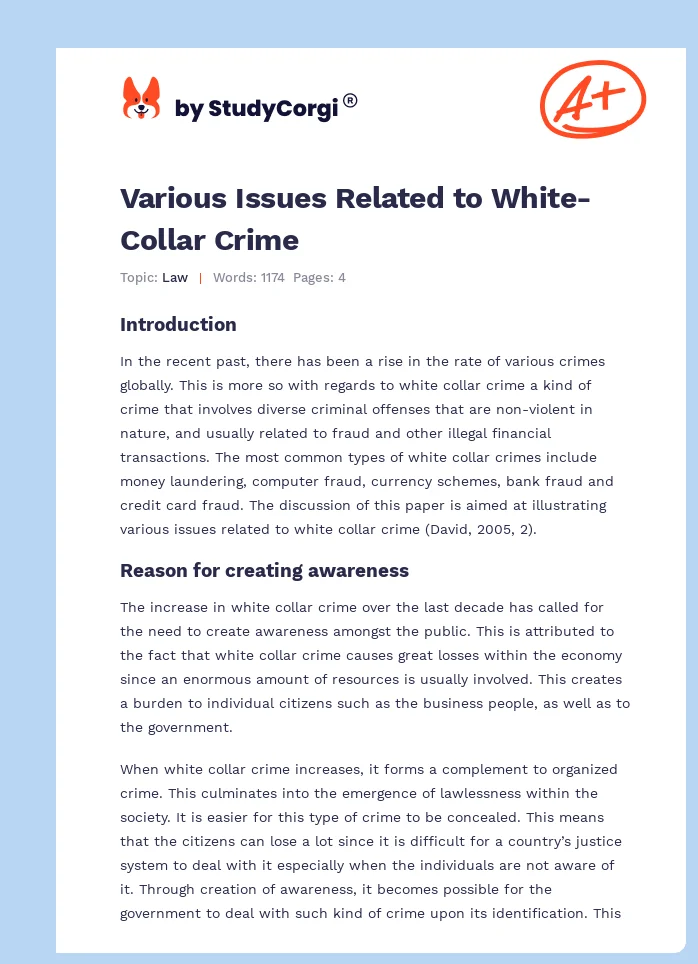 Various Issues Related to White-Collar Crime. Page 1