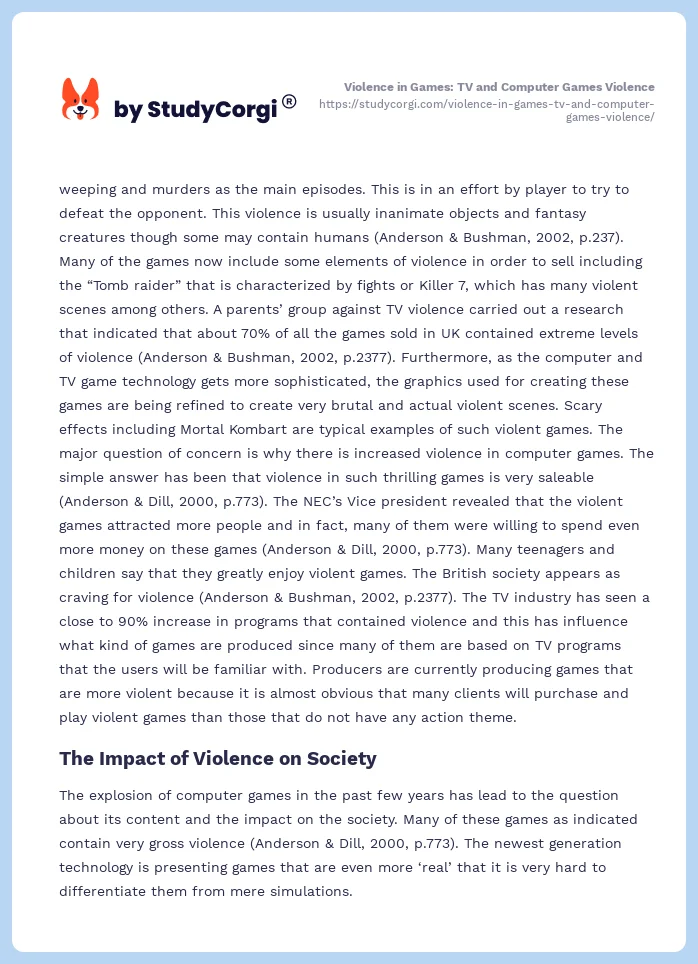 Violence in Games: TV and Computer Games Violence. Page 2