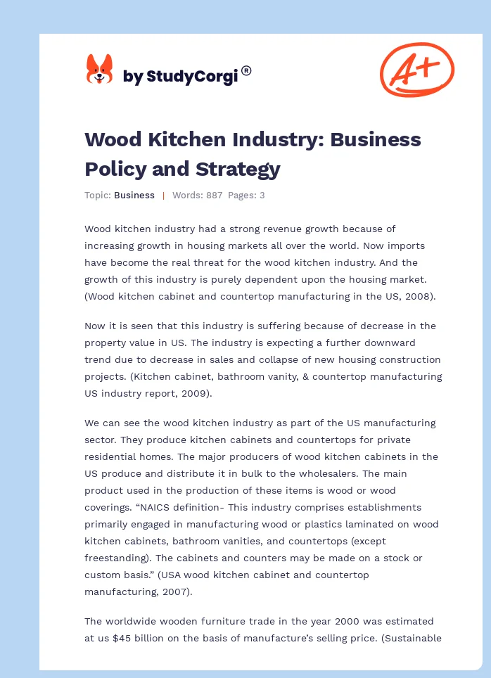 Wood Kitchen Industry: Business Policy and Strategy. Page 1