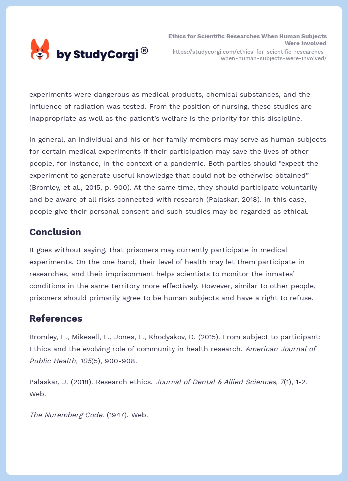 Ethics for Scientific Researches When Human Subjects Were Involved. Page 2
