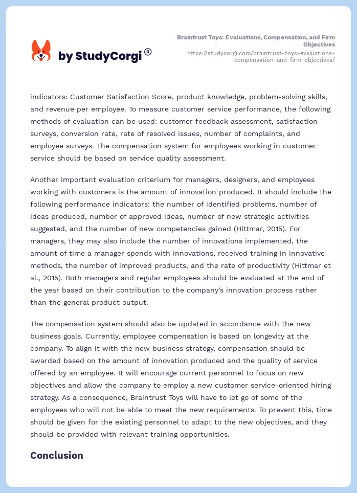 Braintrust Toys: Evaluations, Compensation, and Firm Objectives. Page 2