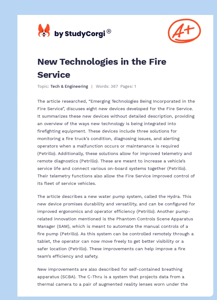 New Technologies in the Fire Service. Page 1