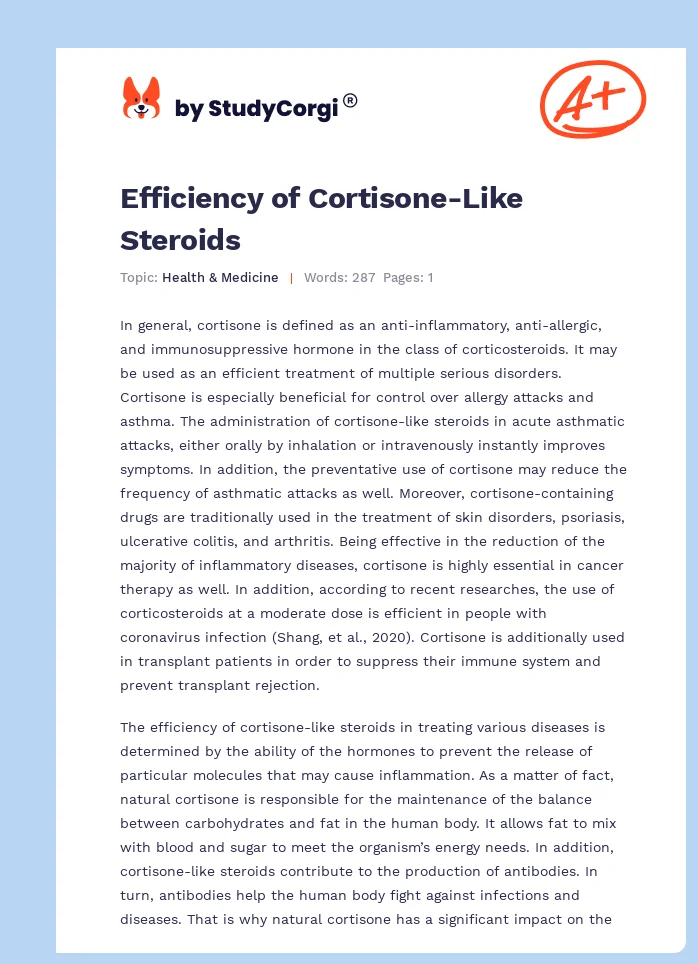 Efficiency of Cortisone-Like Steroids. Page 1