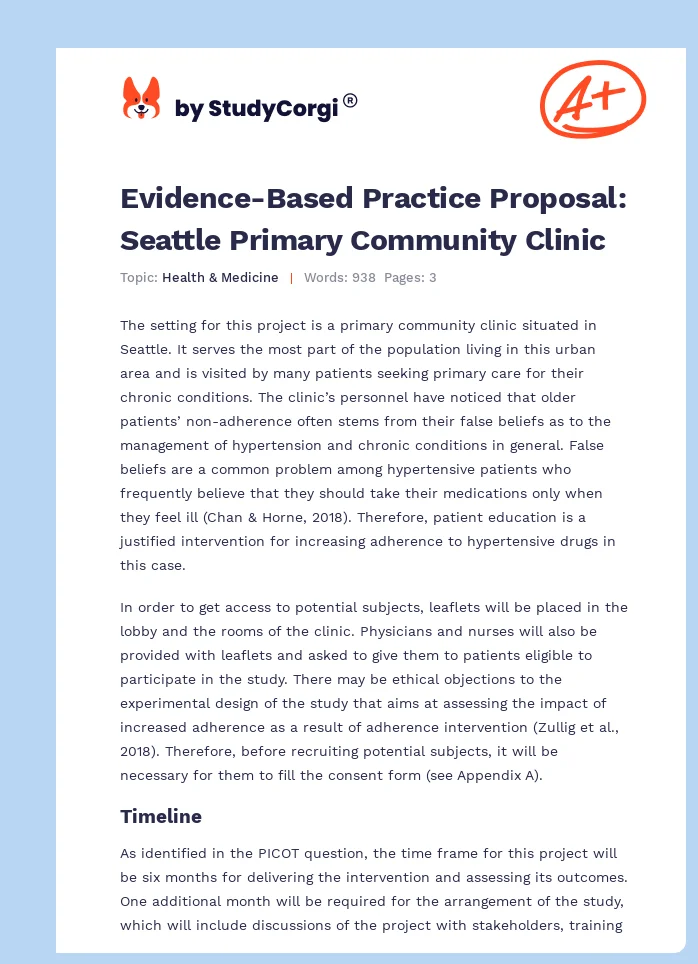 Evidence-Based Practice Proposal: Seattle Primary Community Clinic. Page 1