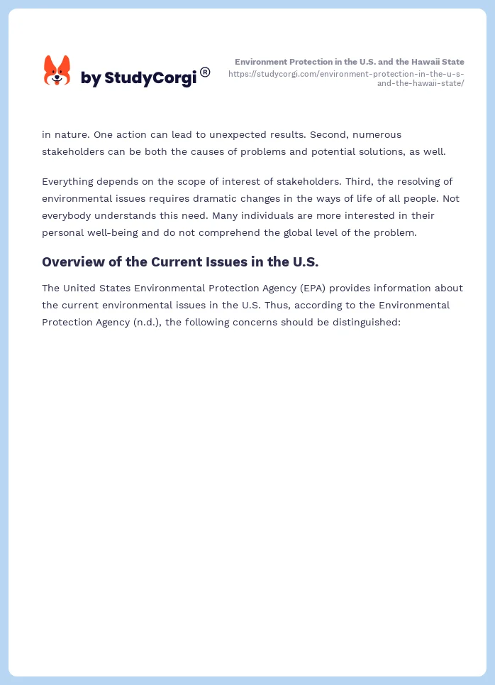 Environment Protection in the U.S. and the Hawaii State. Page 2