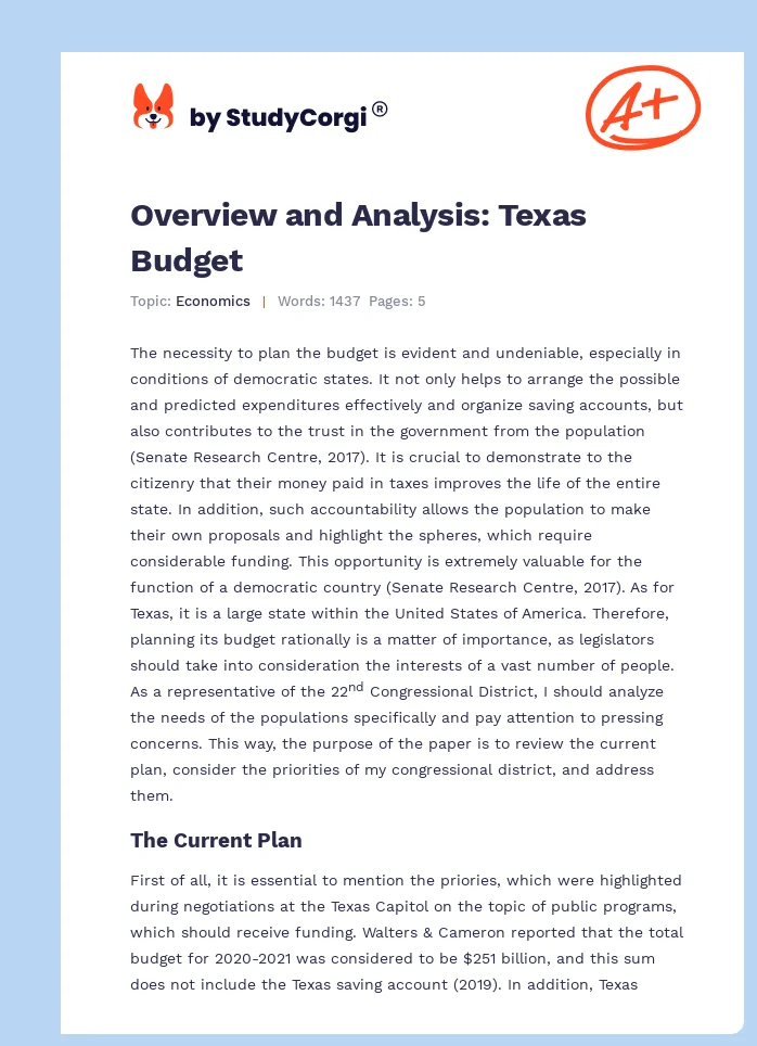  Overview and Analysis: Texas Budget. Page 1