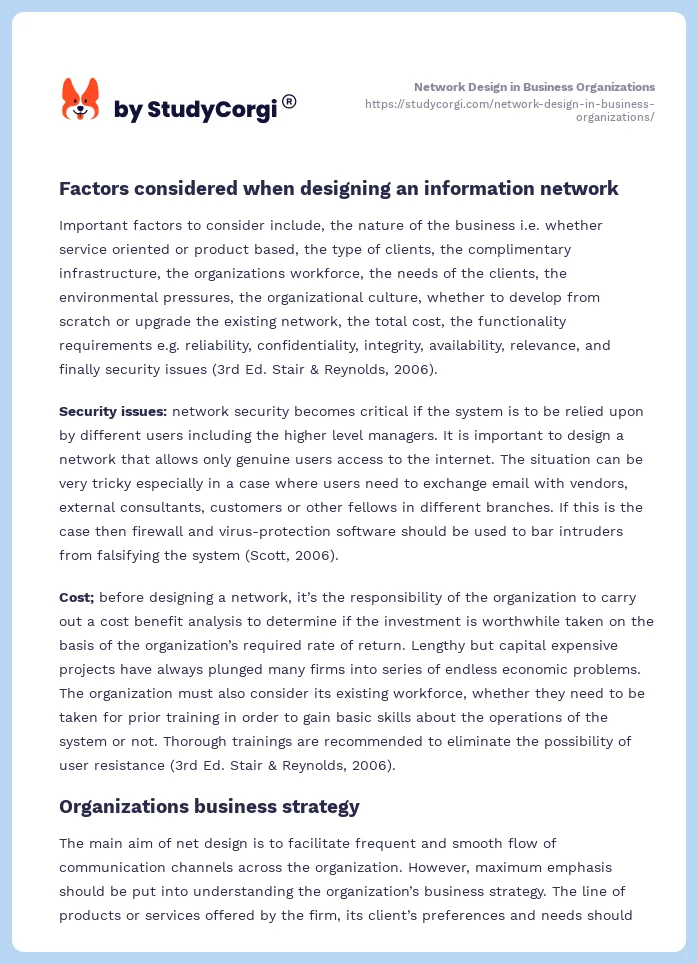 Network Design in Business Organizations. Page 2