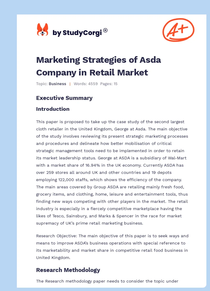 Marketing Strategies of Asda Company in Retail Market. Page 1