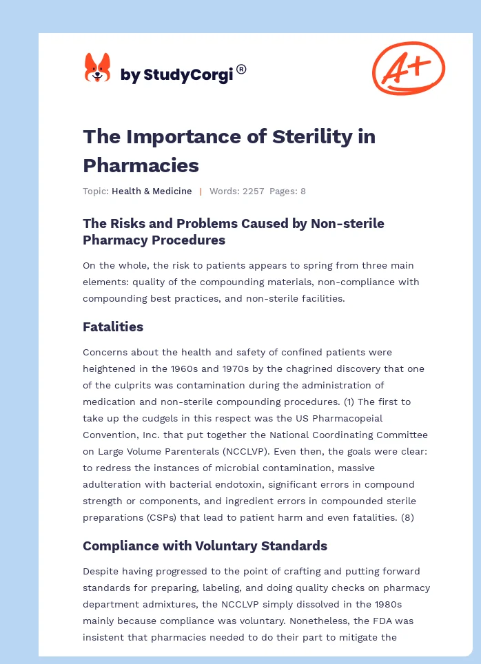 The Importance of Sterility in Pharmacies. Page 1