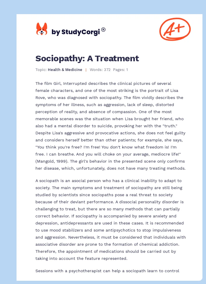 Sociopathy: A Treatment. Page 1