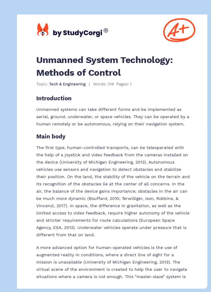 Unmanned System Technology: Methods of Control. Page 1
