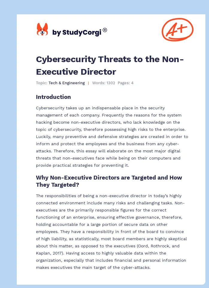 Cybersecurity Threats to the Non-Executive Director. Page 1