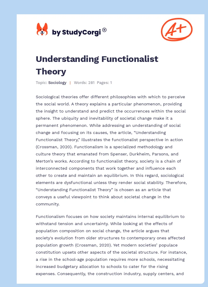 Understanding Functionalist Theory. Page 1