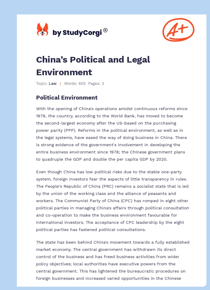 China’s Political and Legal Environment. Page 1