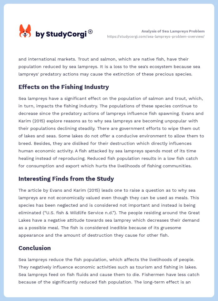 Analysis of Sea Lampreys Problem. Page 2