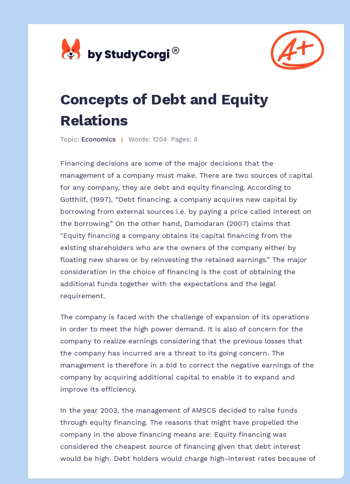 Concepts of Debt and Equity Relations. Page 1