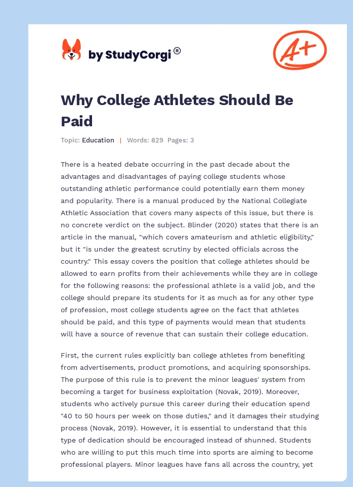 Why College Athletes Should Be Paid. Page 1