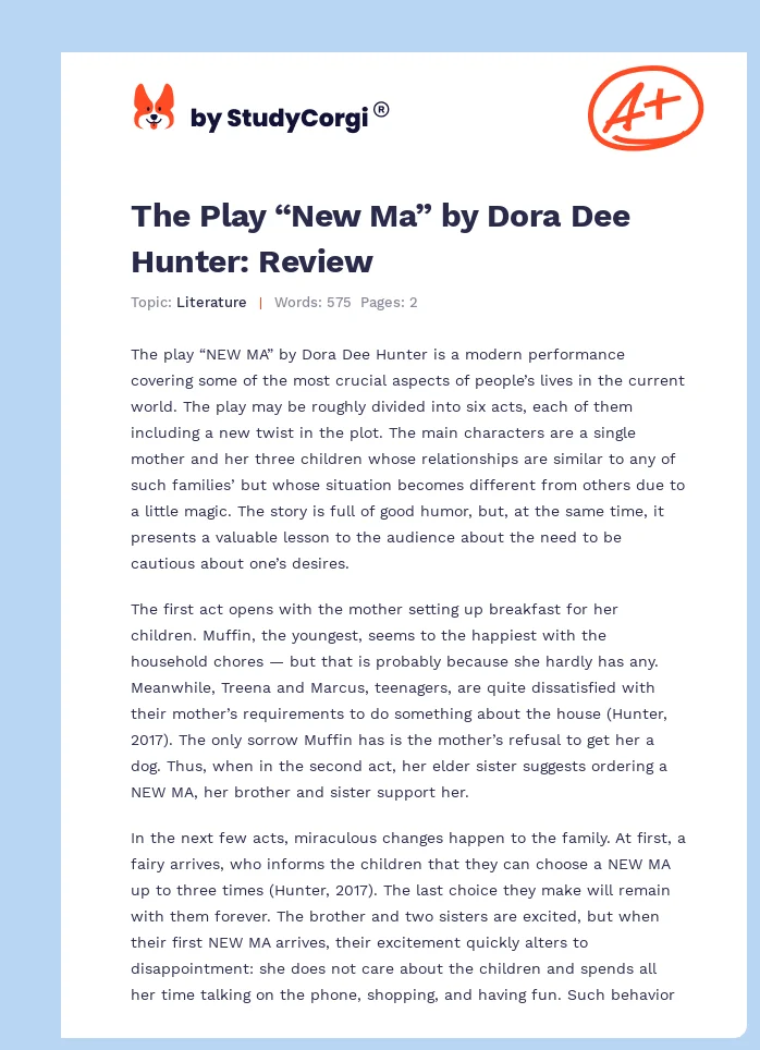 The Play “New Ma” by Dora Dee Hunter: Review. Page 1