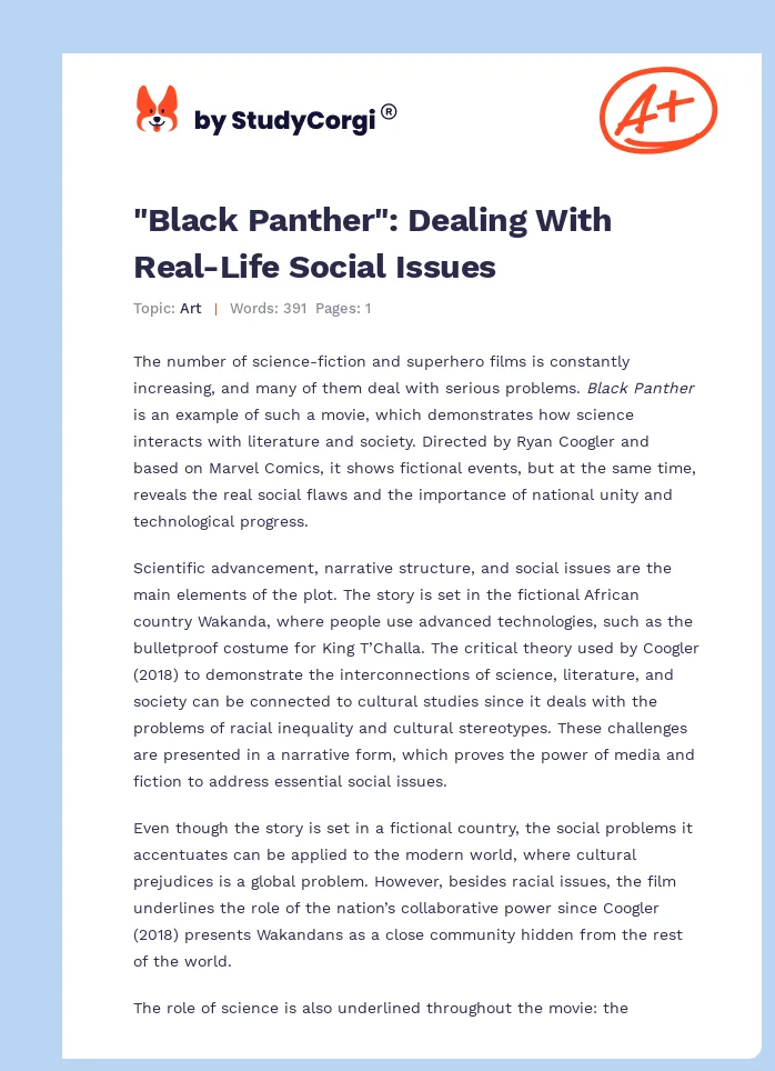 "Black Panther": Dealing With Real-Life Social Issues. Page 1