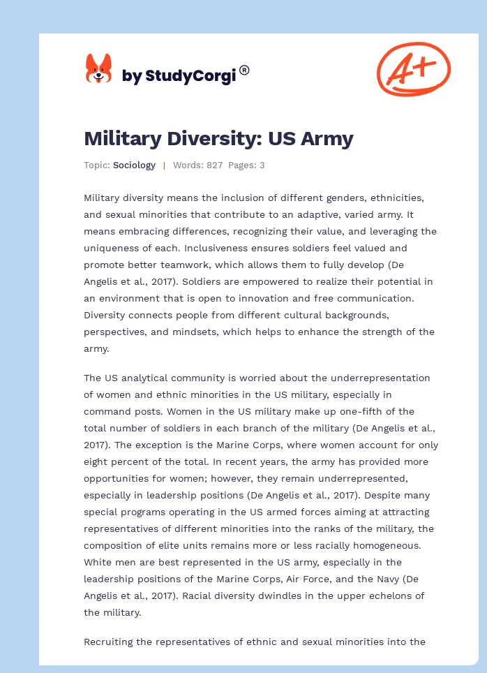 Military Diversity: US Army. Page 1