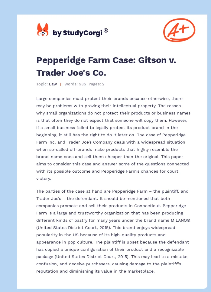 Pepperidge Farm Case: Gitson v. Trader Joe's Co.. Page 1