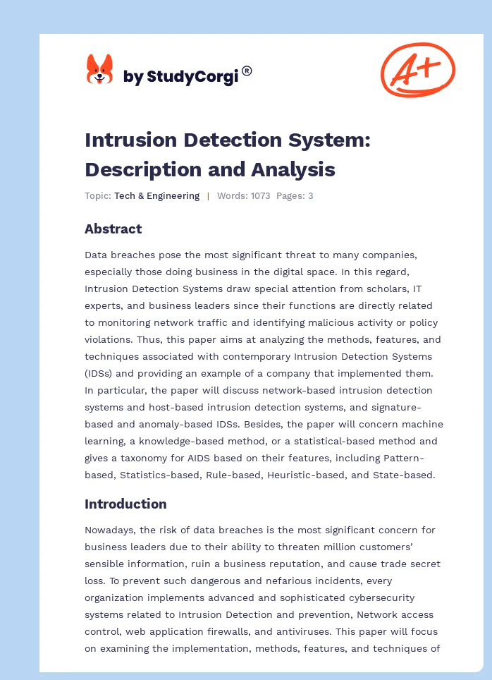 Intrusion Detection System: Description and Analysis. Page 1