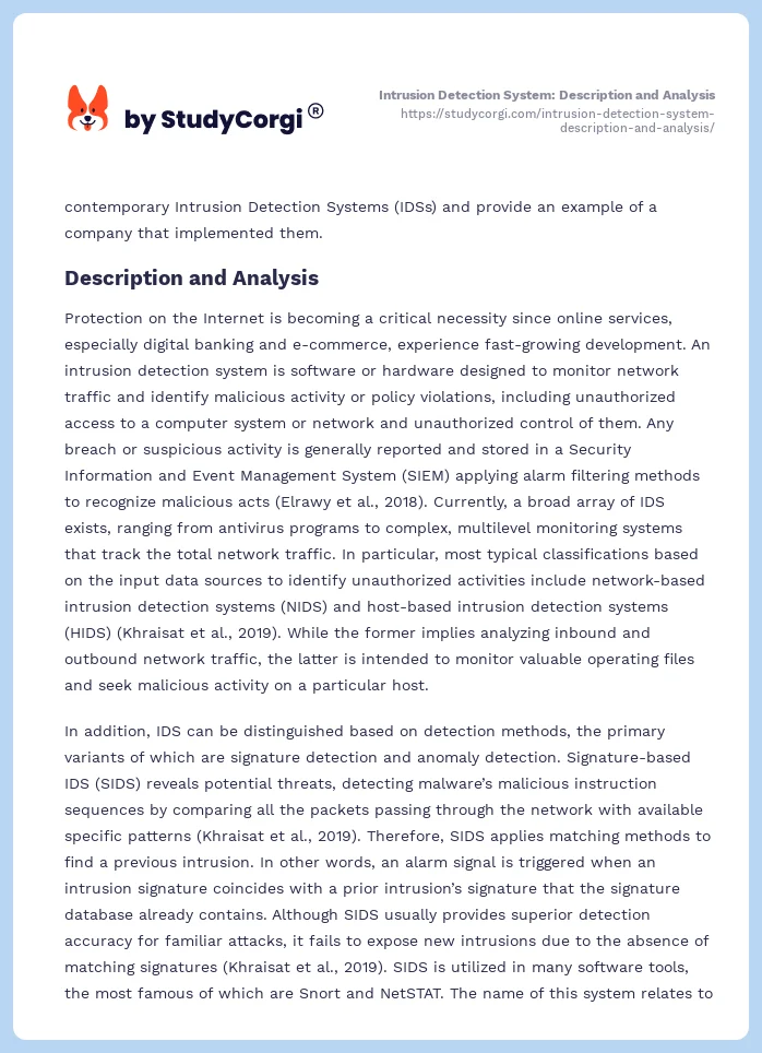 Intrusion Detection System: Description and Analysis. Page 2