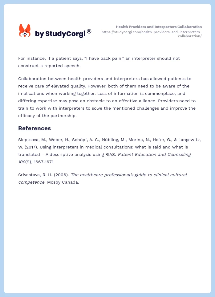 Health Providers and Interpreters Collaboration. Page 2